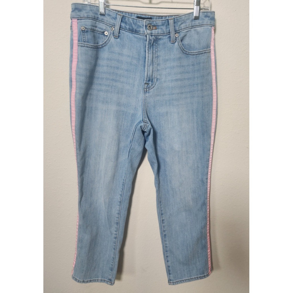 Talbots Women's‎ 10P Modern Ankle Jean Pink Ribbon Light Wash High Rise Straight